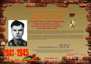Диплом «К 100-летию со дня рождения Героя Советского Союза Никитина М.Е.»